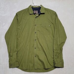 SIN DNM Button Front Shirt Mens L Large Green Long Sleeve Casual Cotton Linen